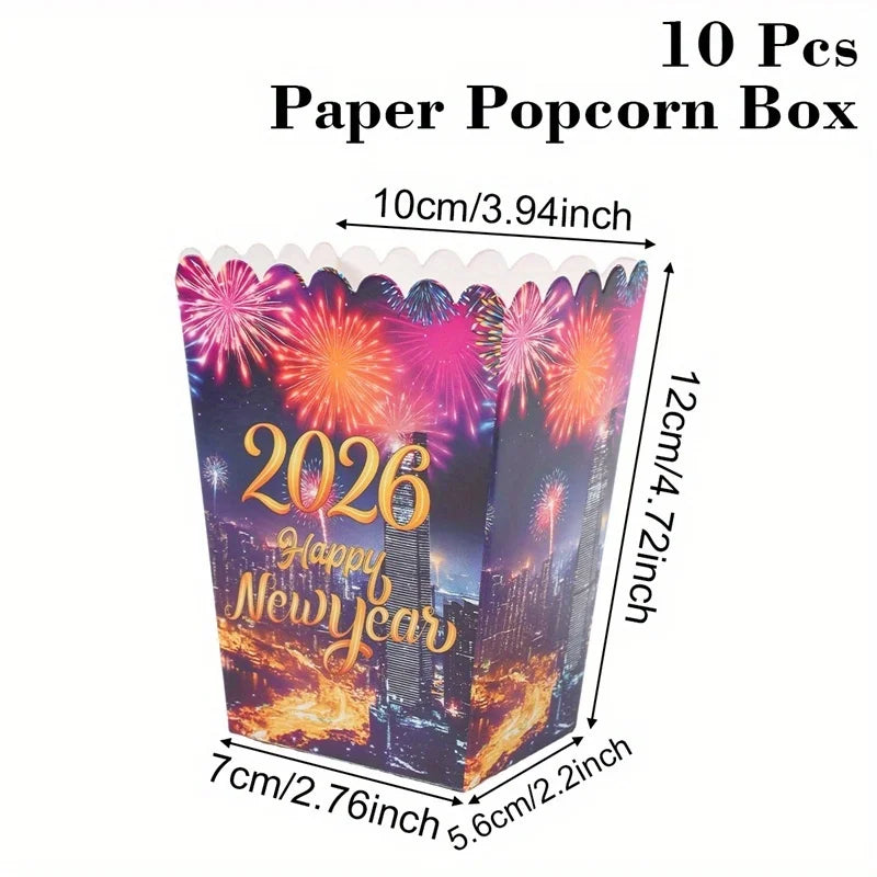 Happy 2026 Popcorn Boxes – New Year Party Snack Containers | EURO VIBE