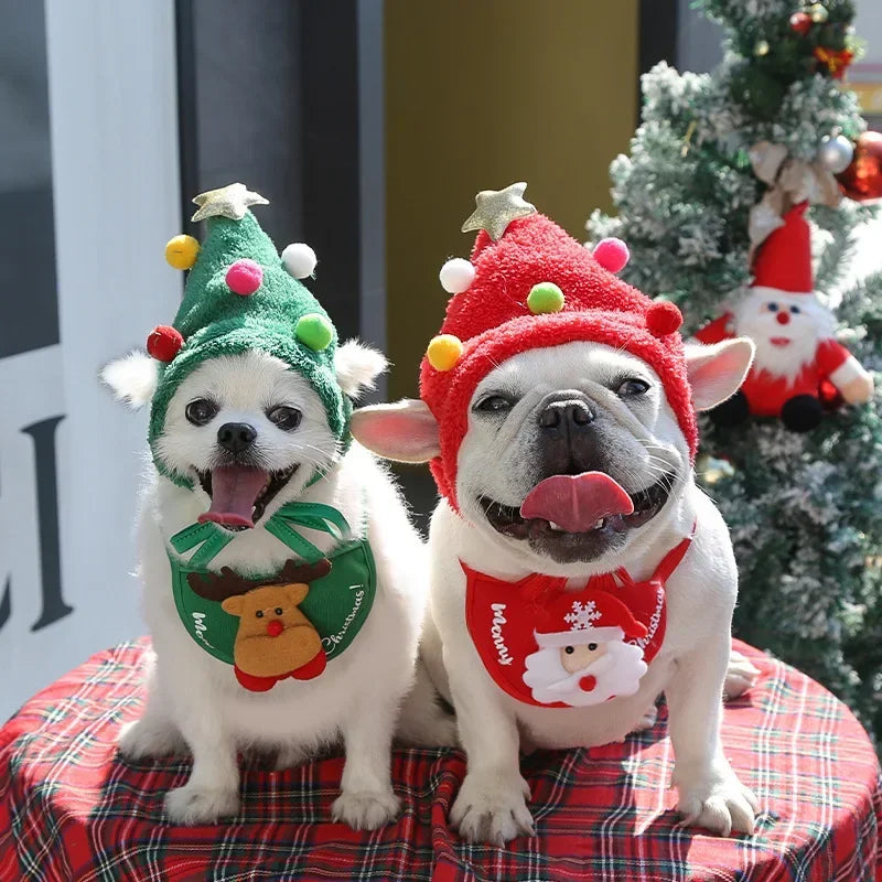 Cute Christmas Pet Costume Set | Festive Dog Hats & Bibs for Holiday Fun