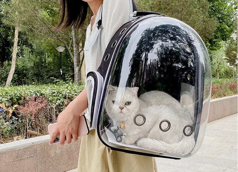 “Space Capsule Pet Backpack – Breathable Transparent Cat Carrier Bag”