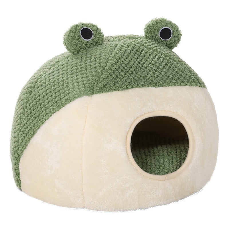 “Frog Shaped Pet Bed – Soft Winter Cat & Dog Cozy Nest”