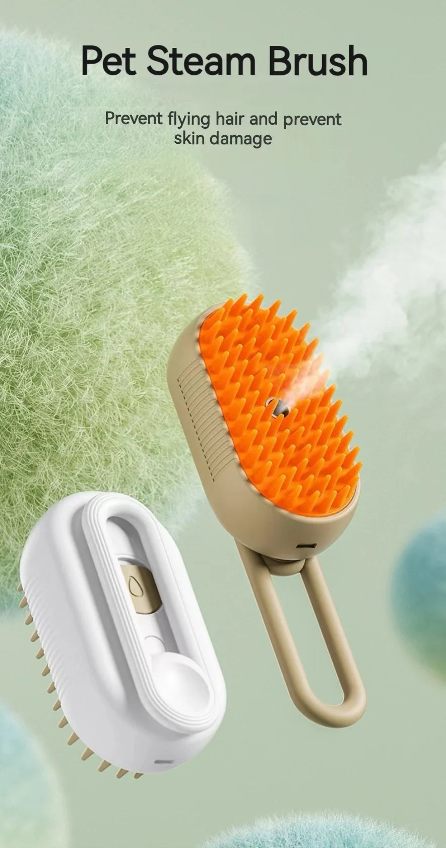 EURO VIBE Steam Pet Grooming Brush for Dogs & Cats – Hair Remover