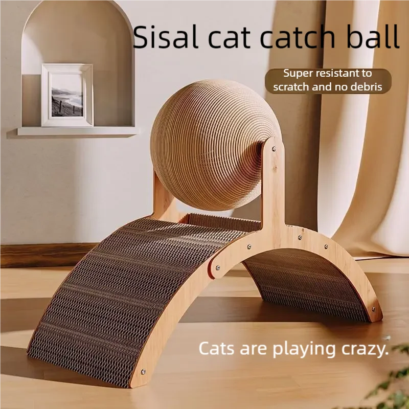 Wooden Cat Scratching Board with Sisal Ball | EURO VIBE