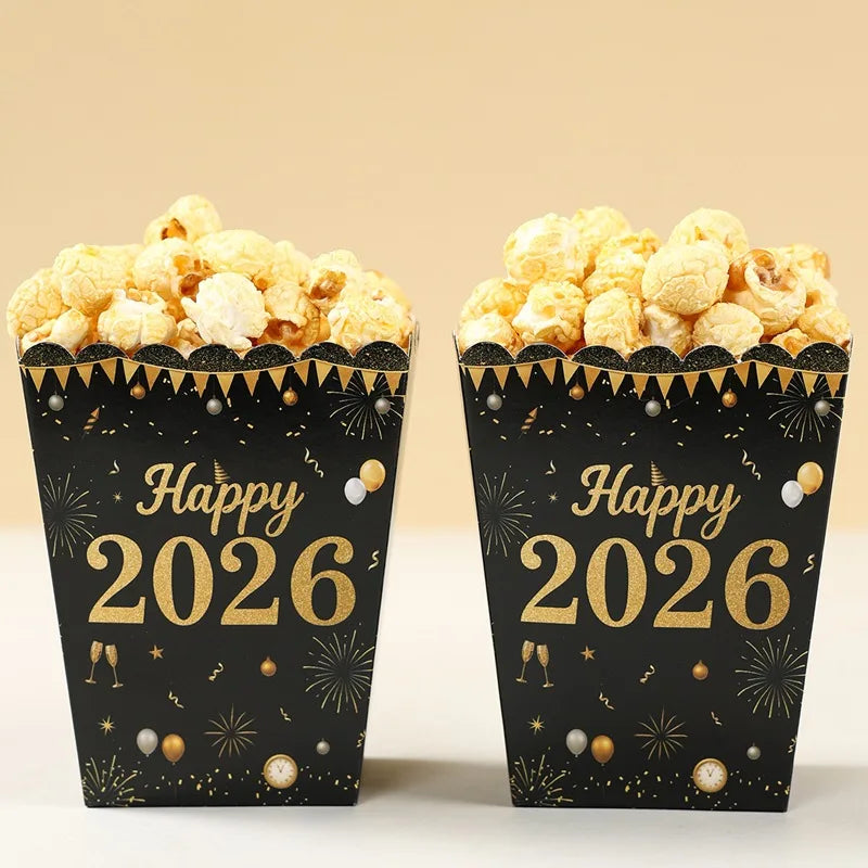 Happy 2026 Popcorn Boxes – New Year Party Snack Containers | EURO VIBE