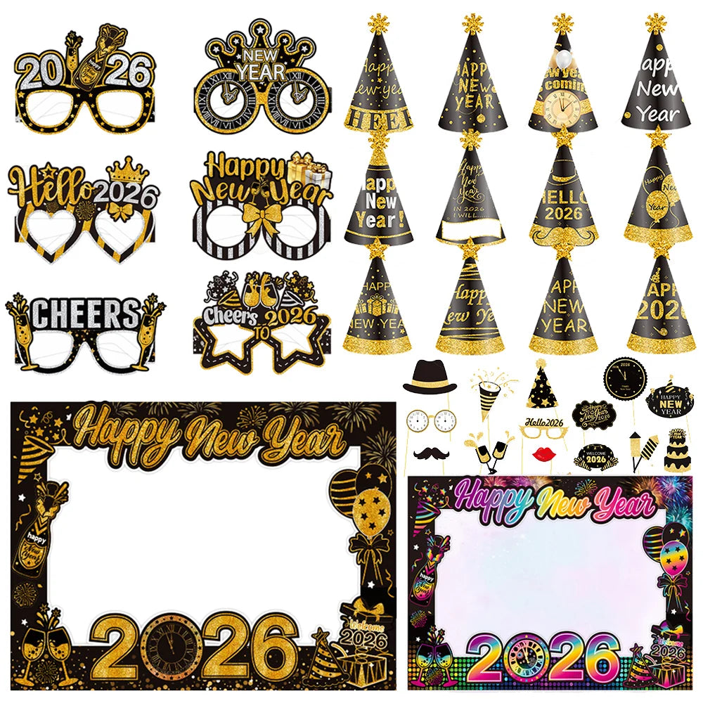 New Year 2026 Party Props Set | Hats, Frames & Glasses – EURO VIBE