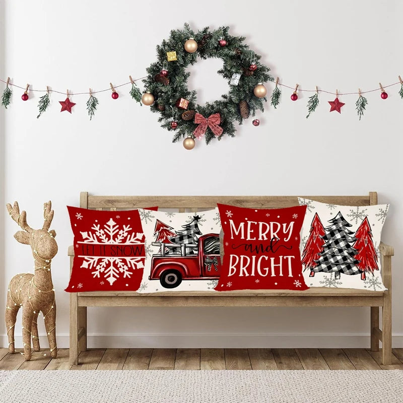 EURO VIBE Christmas Cushion Covers Set of 4 | Festive Decorative Pillows
