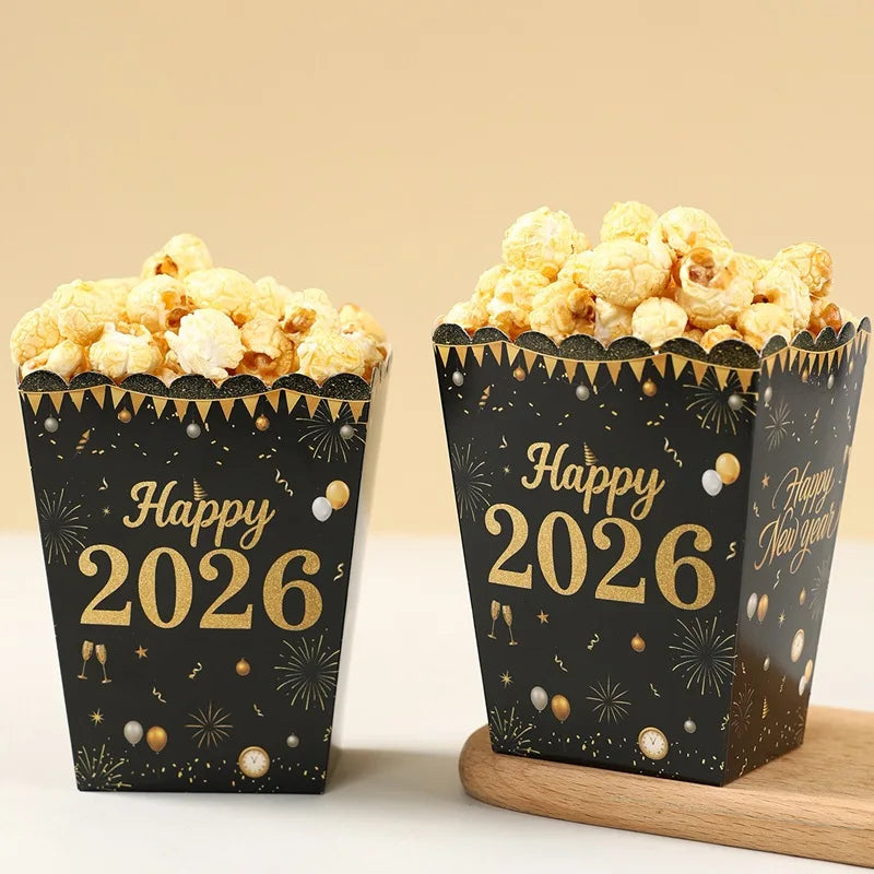 Happy 2026 Popcorn Boxes – New Year Party Snack Containers | EURO VIBE
