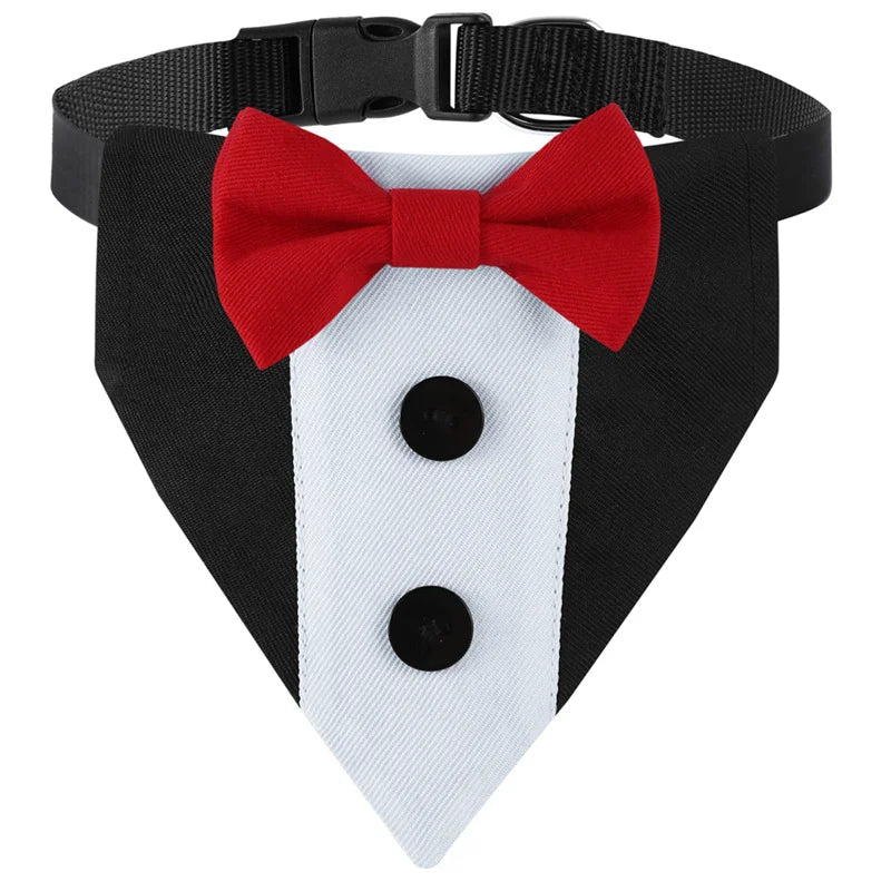 EURO VIBE Dog Tuxedo Bandana with Bow Tie – Adjustable Formal Collar