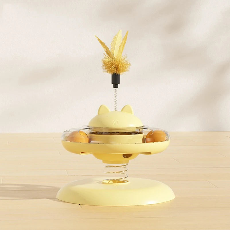 Interactive Cat Toy Spring Feather Teaser Food Dispenser UK