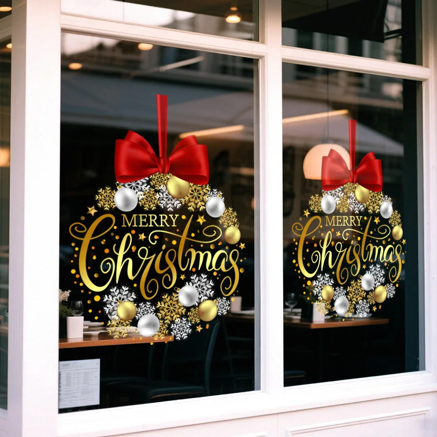 EURO VIBE Merry Christmas Window Wreath Sticker – Festive Door Décor