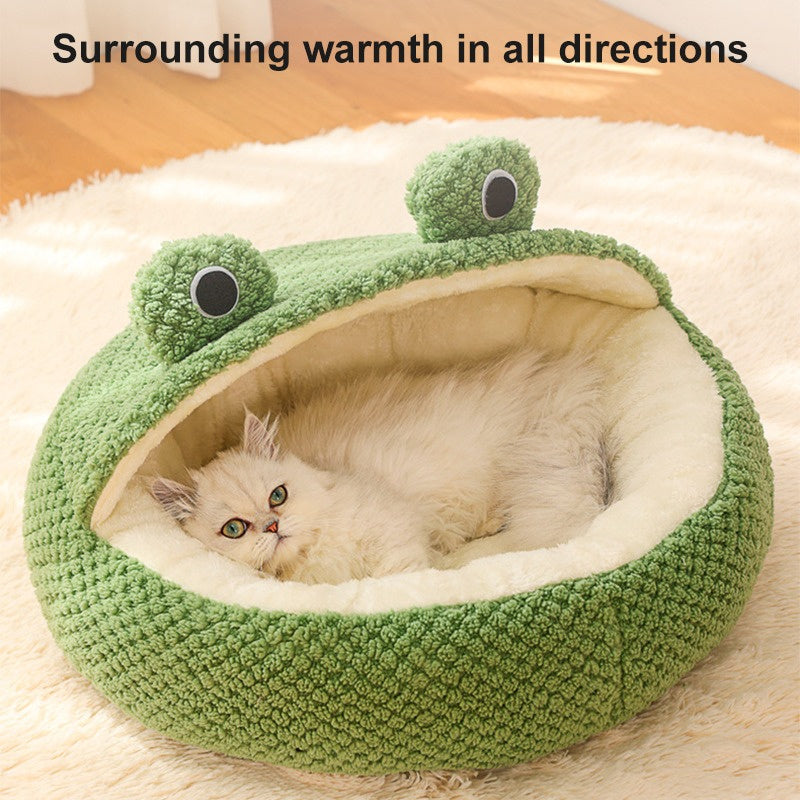 “Frog Shaped Pet Bed – Soft Winter Cat & Dog Cozy Nest”