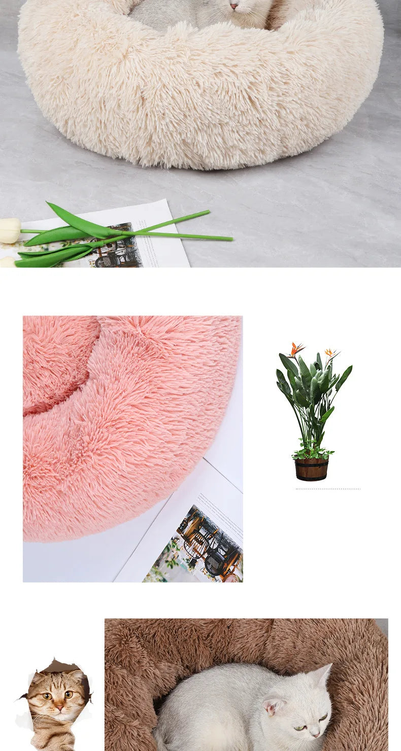 Fluffy Donut Cat Bed – Premium Soft Round Pet Cushion UK