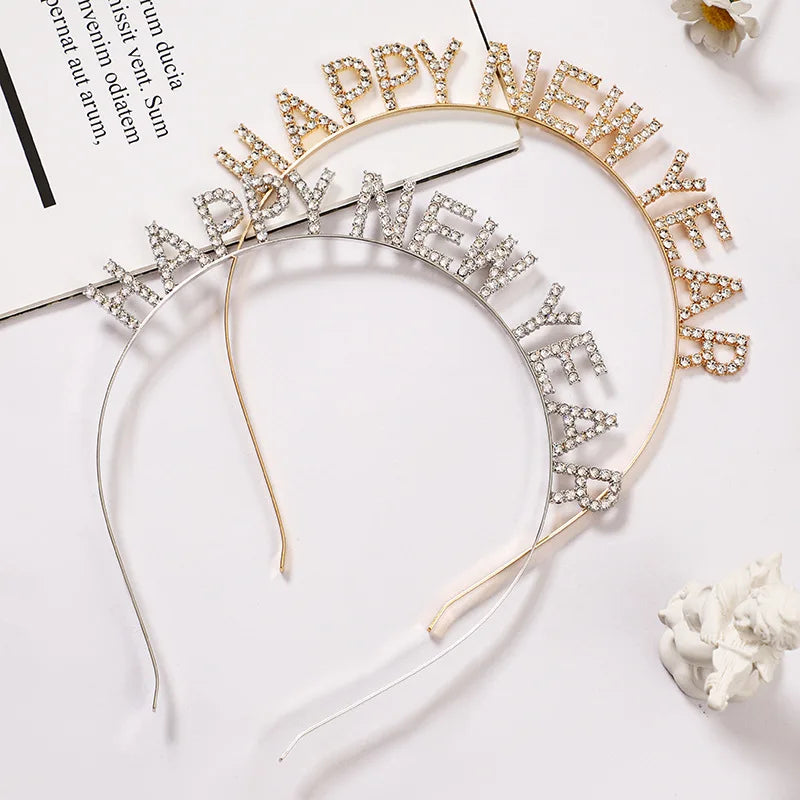 EURO VIBE Happy New Year Rhinestone Headband – Sparkly Party Accessory