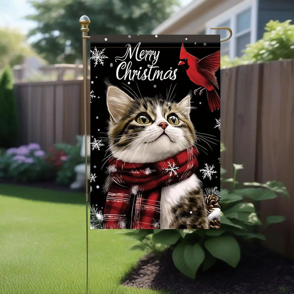 Merry Christmas Cat Garden Flag 12x18 Outdoor Banner – EURO VIBE