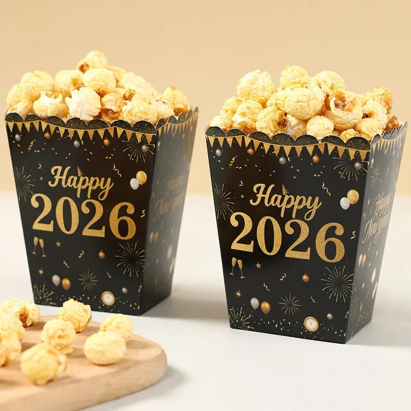Happy 2026 Popcorn Boxes – New Year Party Snack Containers | EURO VIBE
