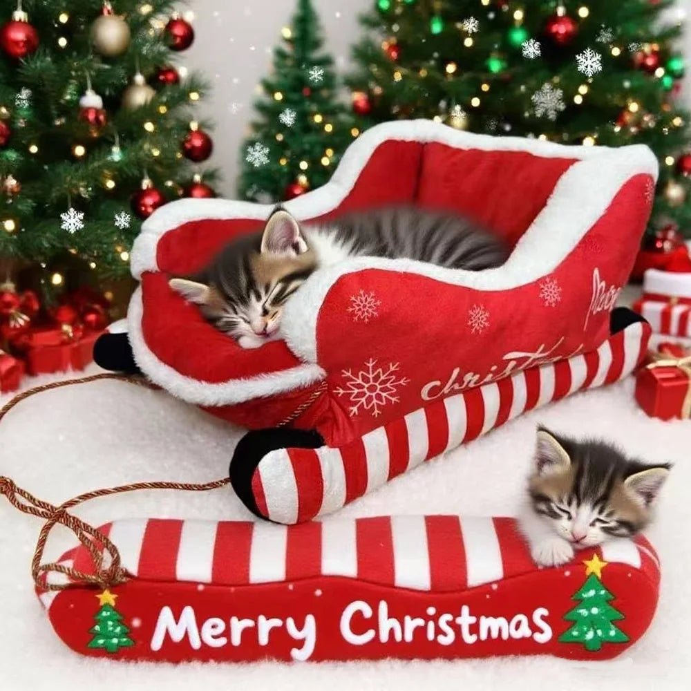 Luxury Christmas Cat Bed – Soft Festive Kitten Sleigh for Cats & Pets UK