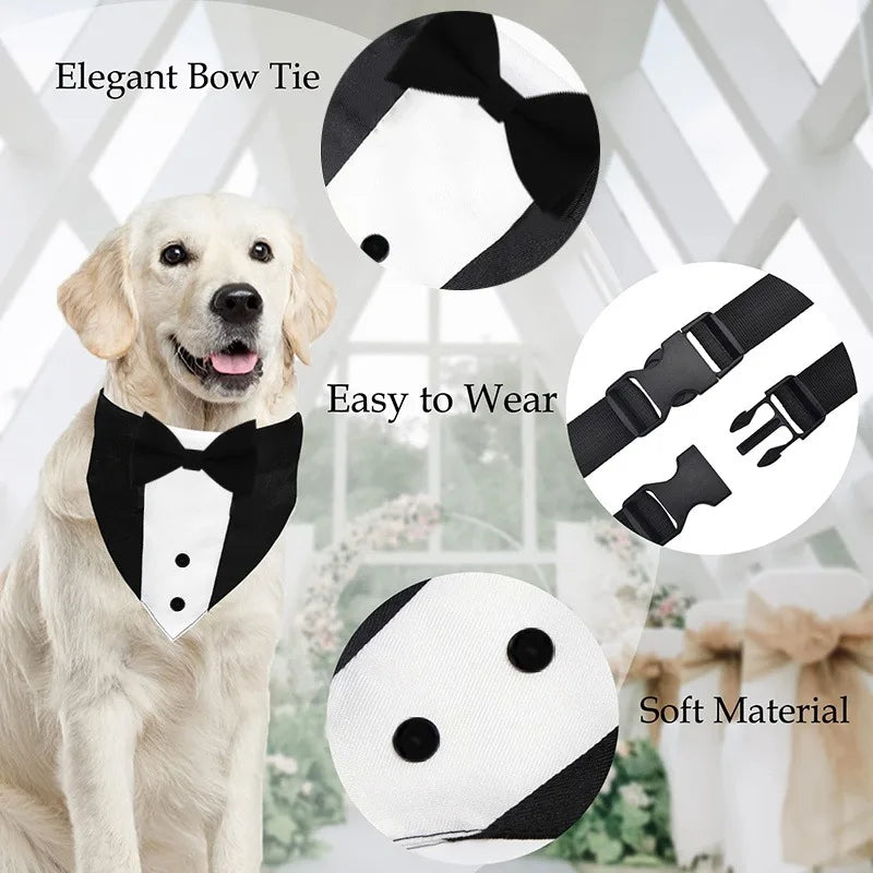 EURO VIBE Dog Tuxedo Bandana with Bow Tie – Adjustable Formal Collar