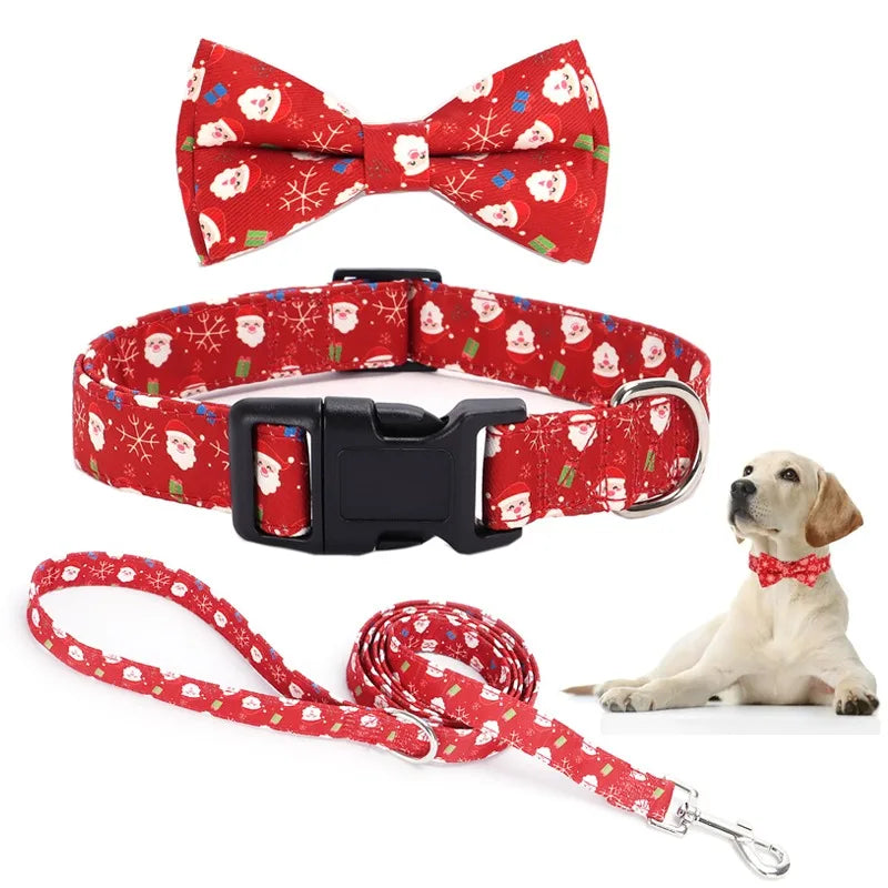 Christmas Dog Collar, Bow Tie & Leash Set – Festive Pet Accessories