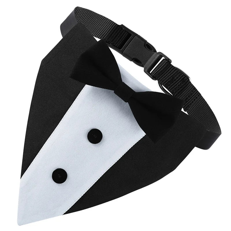 EURO VIBE Dog Tuxedo Bandana with Bow Tie – Adjustable Formal Collar