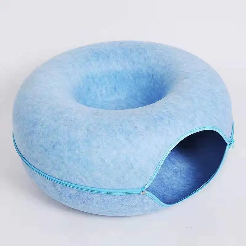 “Premium Grey Felt Donut Cat Bed & Cave – Enclosed Cat Sleep Pod