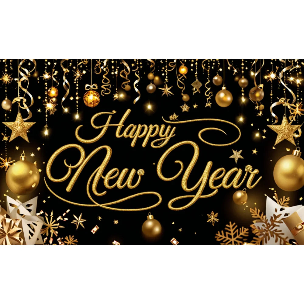 New Year 2026 Backdrop – Gold Party Banner for Photos | EURO VIBE