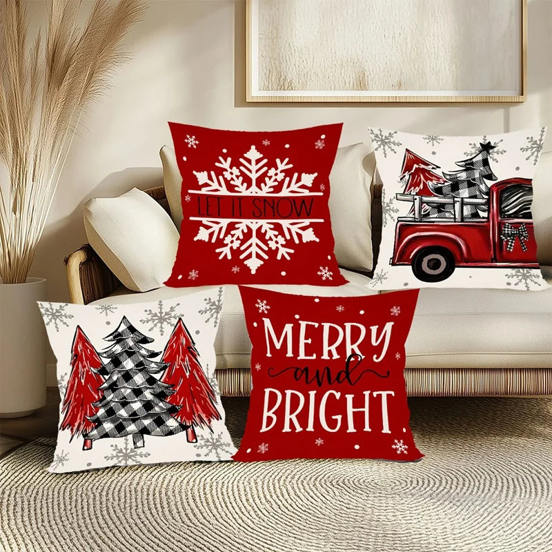 EURO VIBE Christmas Cushion Covers Set of 4 | Festive Decorative Pillows
