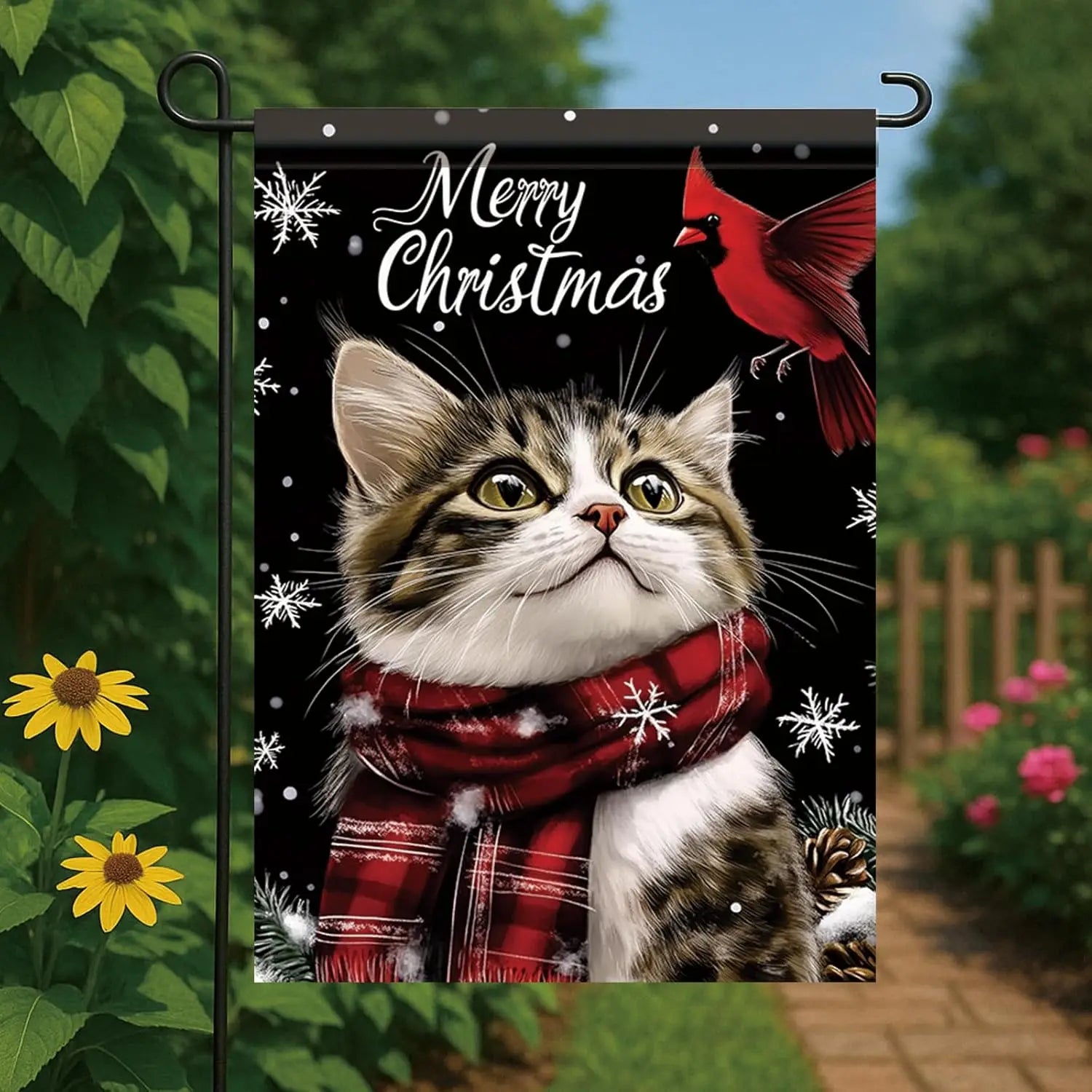 Merry Christmas Cat Garden Flag 12x18 Outdoor Banner – EURO VIBE