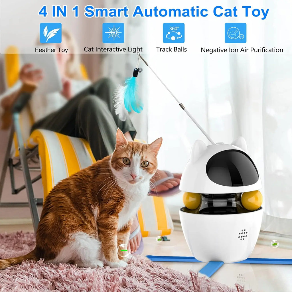 Automatic Interactive Cat Toy with Laser & Rotating Feather Fun