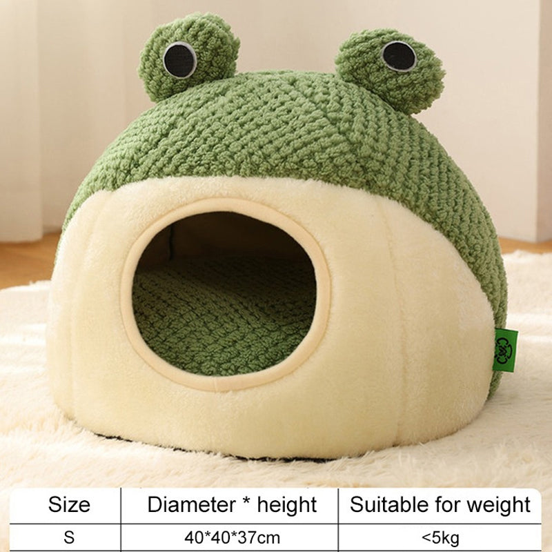 “Frog Shaped Pet Bed – Soft Winter Cat & Dog Cozy Nest”