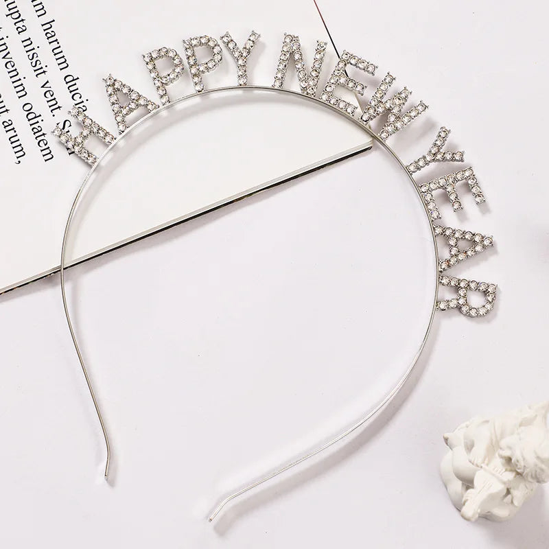 EURO VIBE Happy New Year Rhinestone Headband – Sparkly Party Accessory