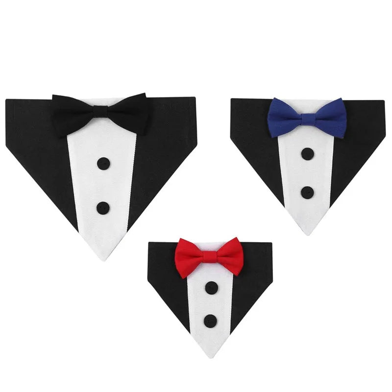 EURO VIBE Dog Tuxedo Bandana with Bow Tie – Adjustable Formal Collar