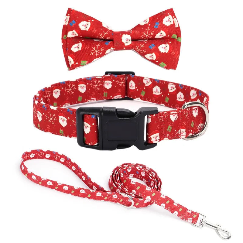 Christmas Dog Collar, Bow Tie & Leash Set – Festive Pet Accessories