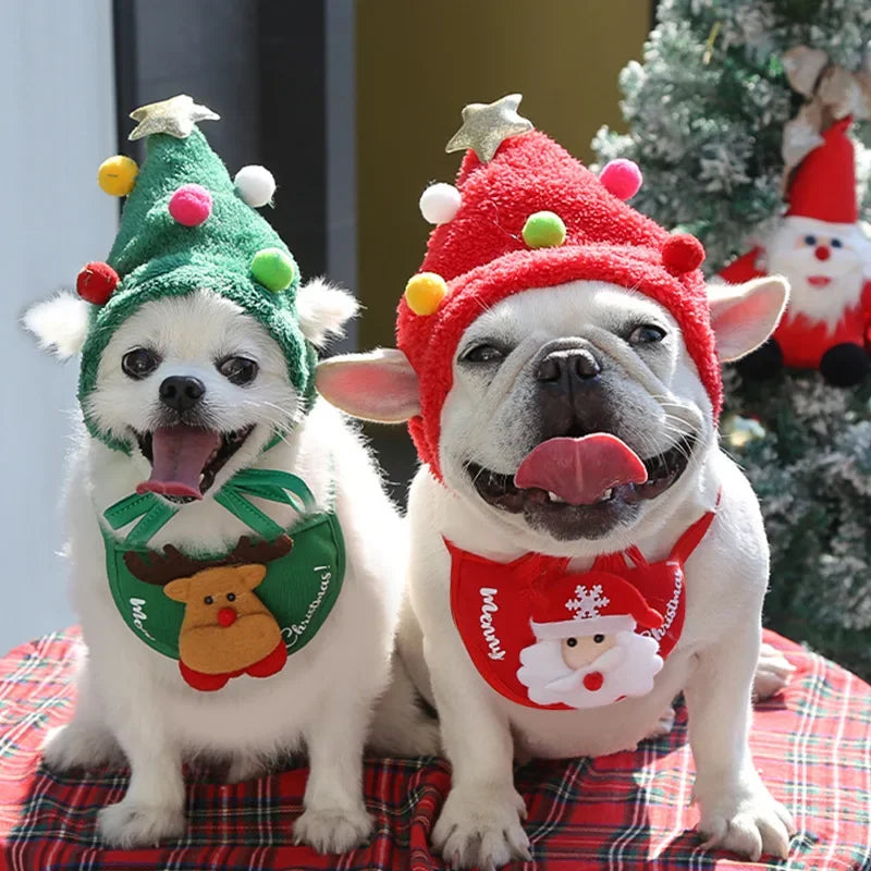 Cute Christmas Pet Costume Set | Festive Dog Hats & Bibs for Holiday Fun