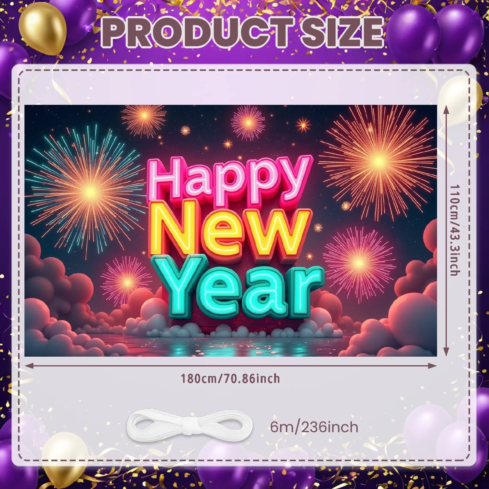 New Year 2026 Backdrop – Gold Party Banner for Photos | EURO VIBE