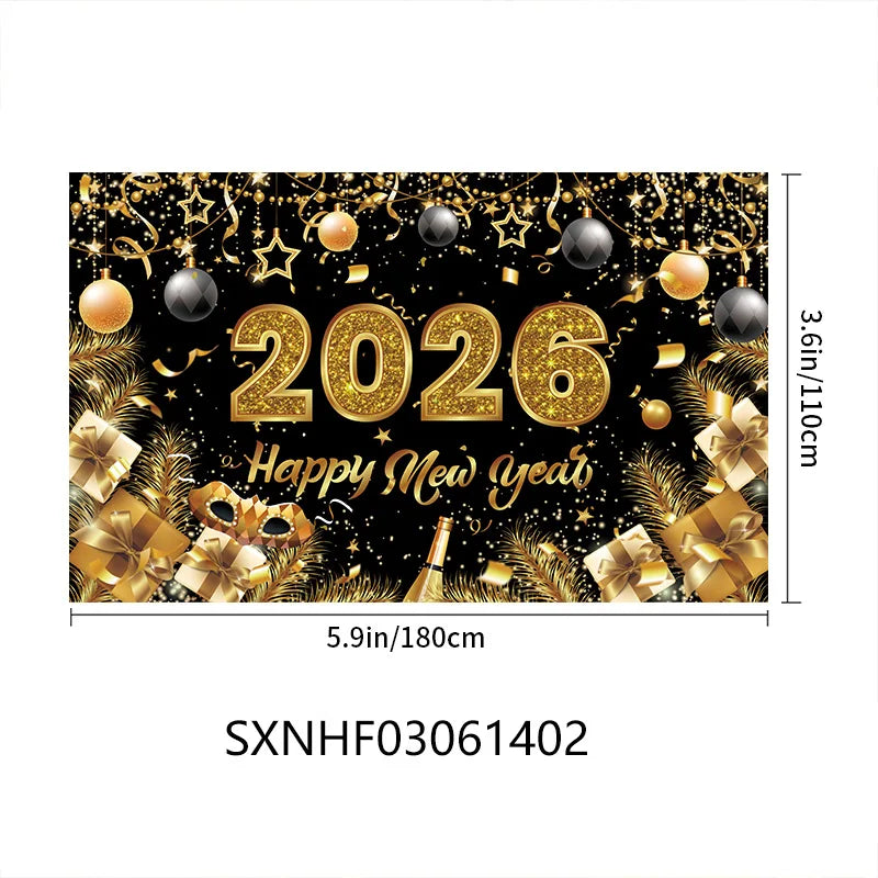 New Year 2026 Backdrop – Gold Party Banner for Photos | EURO VIBE