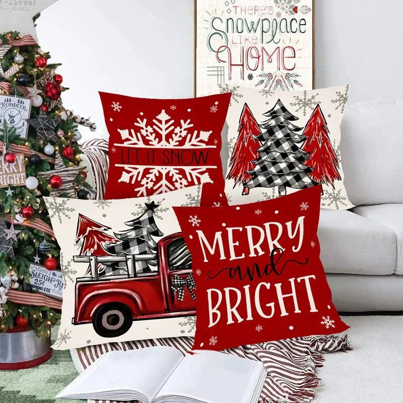 EURO VIBE Christmas Cushion Covers Set of 4 | Festive Decorative Pillows