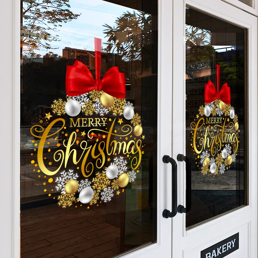 EURO VIBE Merry Christmas Window Wreath Sticker – Festive Door Décor