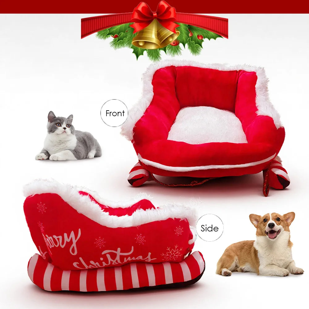 Luxury Christmas Cat Bed – Soft Festive Kitten Sleigh for Cats & Pets UK