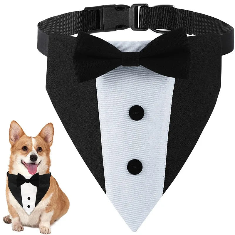 EURO VIBE Dog Tuxedo Bandana with Bow Tie – Adjustable Formal Collar