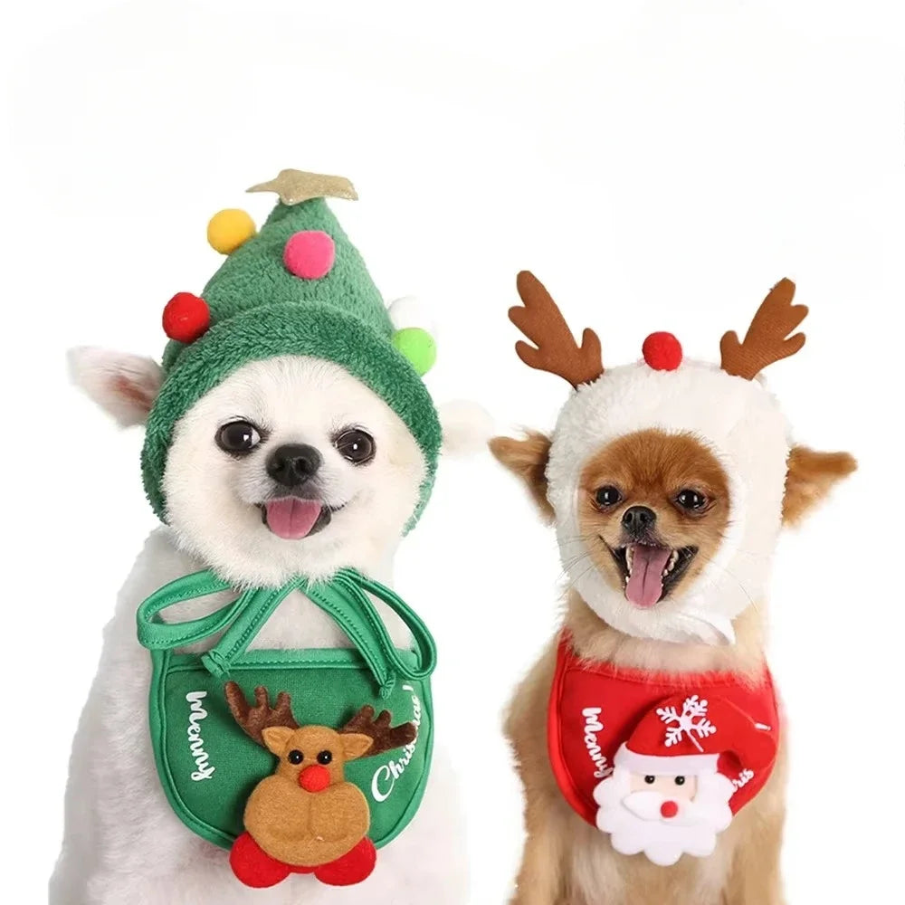 Cute Christmas Pet Costume Set | Festive Dog Hats & Bibs for Holiday Fun