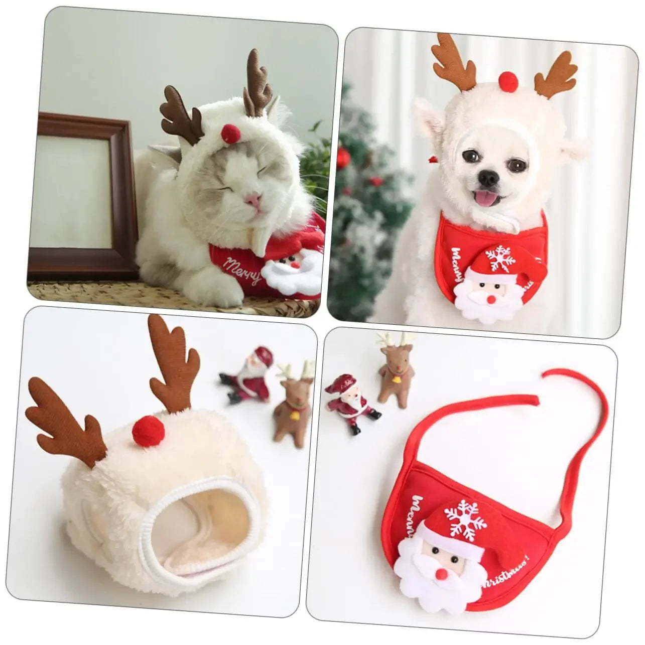 Cute Christmas Pet Costume Set | Festive Dog Hats & Bibs for Holiday Fun