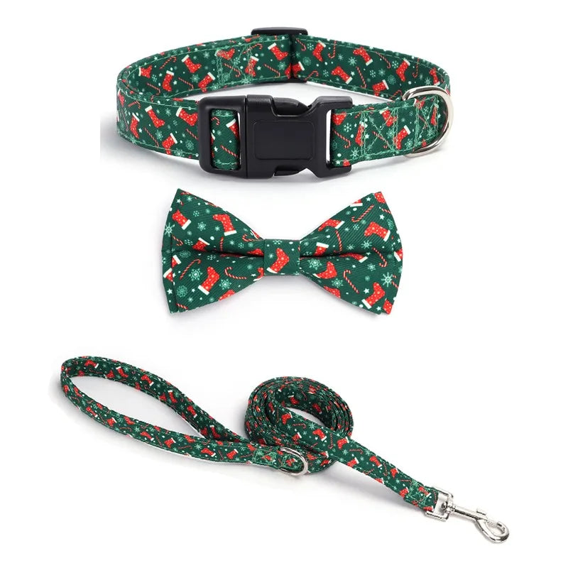 Christmas Dog Collar, Bow Tie & Leash Set – Festive Pet Accessories