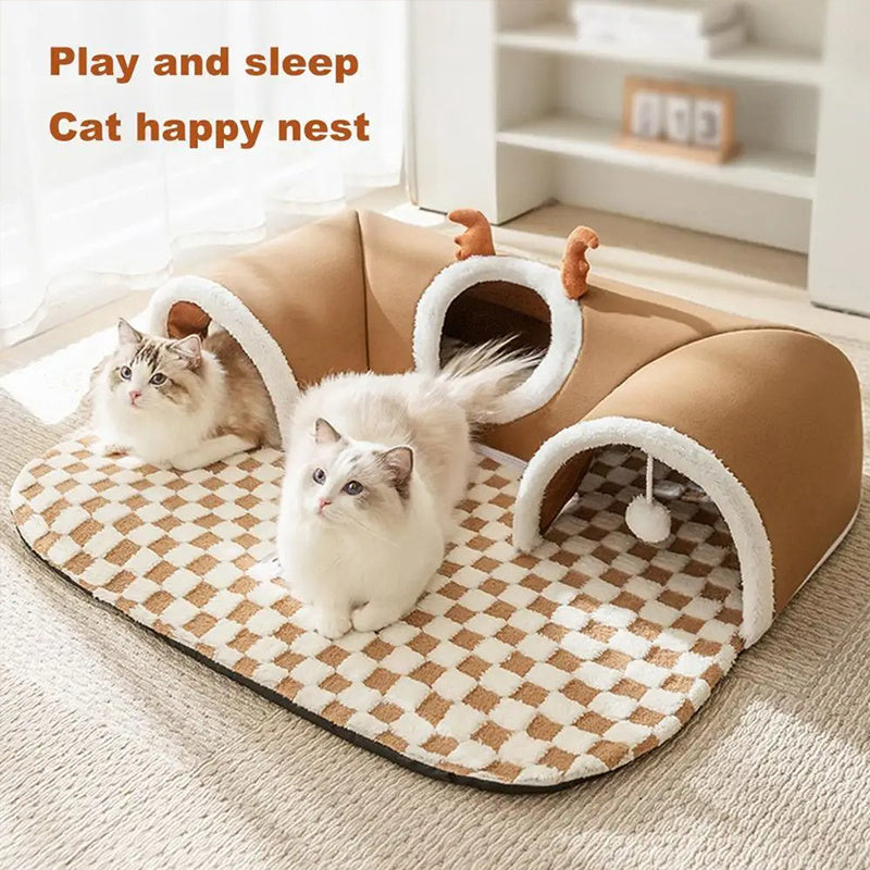 EURO VIBE Cat Play & Sleep Tunnel Bed | Cozy Indoor Cat Nest