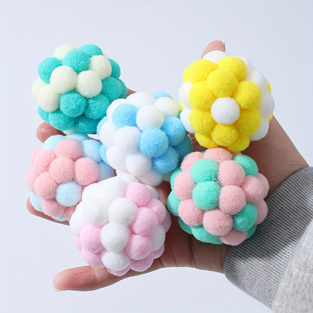 EURO VIBE Cat Pom Pom Ball Toys – Soft Interactive Play Balls UK