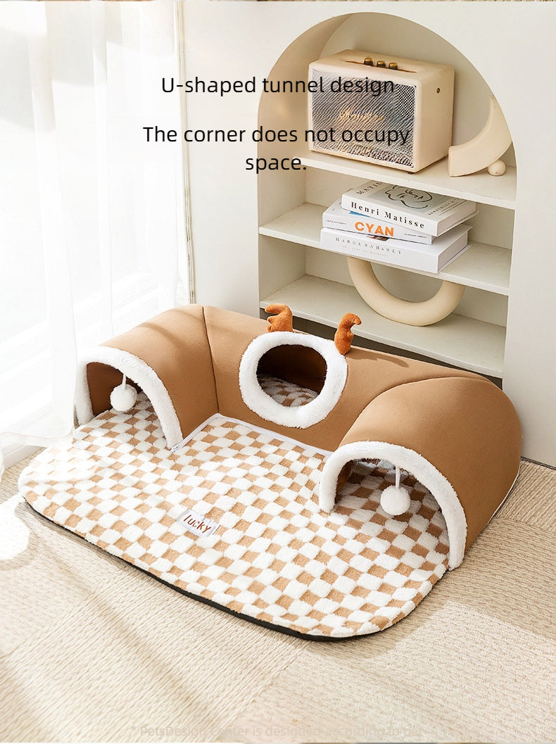 EURO VIBE Cat Play & Sleep Tunnel Bed | Cozy Indoor Cat Nest